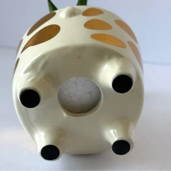 Gold Spotted Ivory Ceramic Giraffe Faux Succulent Planter Decor - Picture 6 of 8